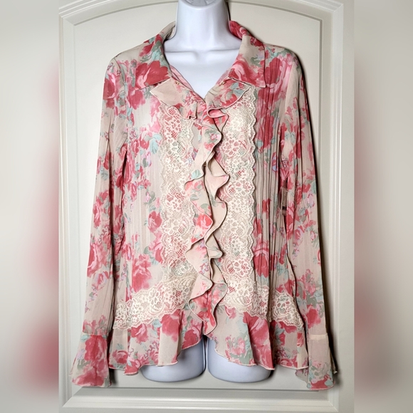 FREE PEOPLE Bad At Love Ivory Printed Blouse - Size M    (NWT) - Picture 5 of 10